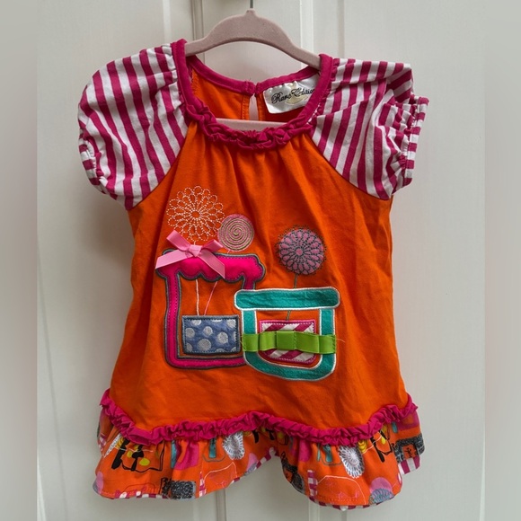 Rare Editions 2T Girls Orange & Pink Floral Stripe Short Sleeve Blouse Top - Picture 1 of 5